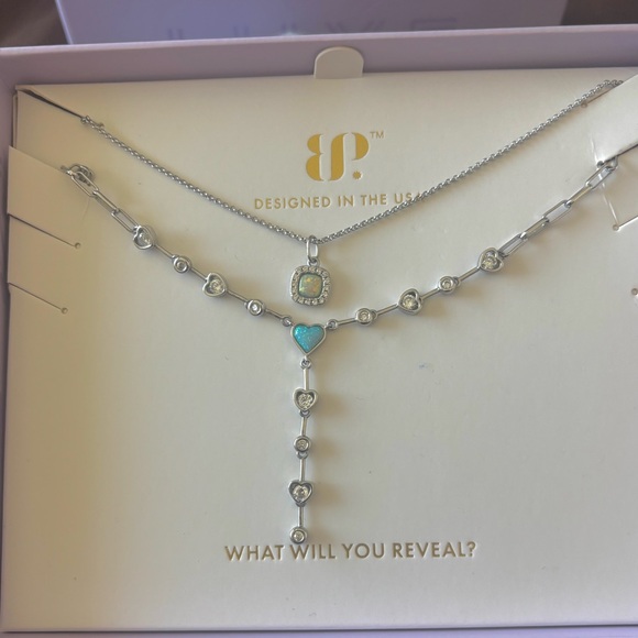 Luxe Layers Silver Necklace with Turquoise Charm - Picture 2 of 4